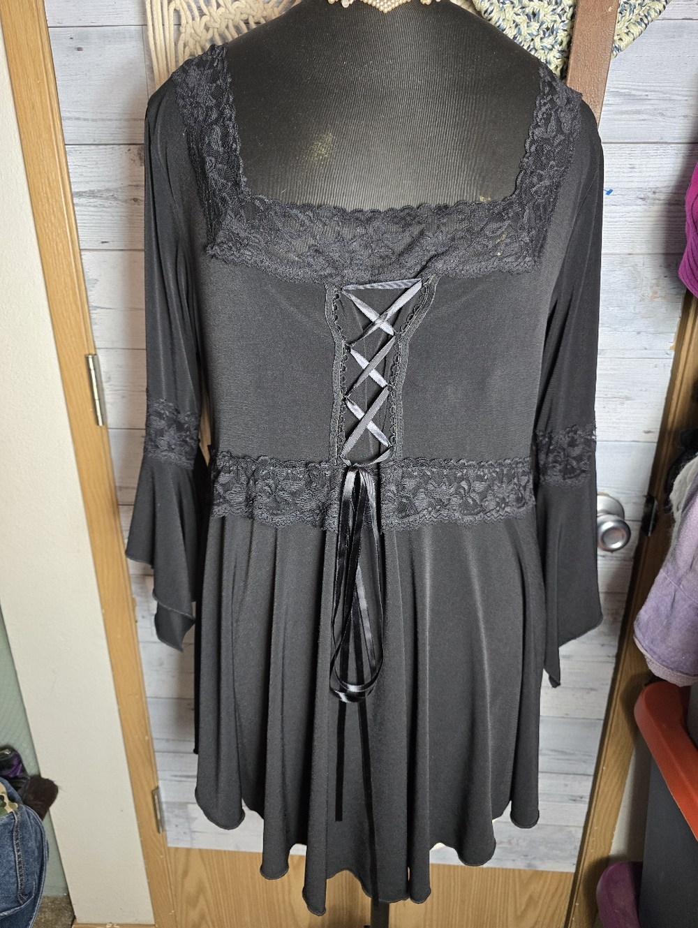 Black Renaissance Lace-Up Empire Waist Tunic Top Gothic Victorian Corset